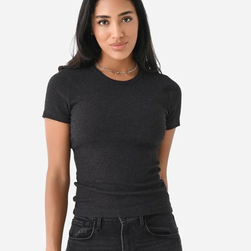 AGOLDE Harri Tee Short Sleeve Ribbed Crewneck T-Shirt Charcoal Black Small